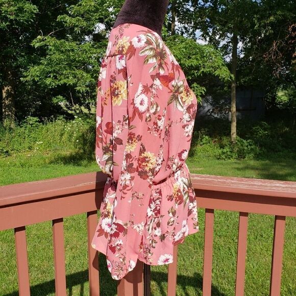 A.N.A Floral Peplum Blouse | Pink Long Sleeve | Size Small - Picture 7 of 15